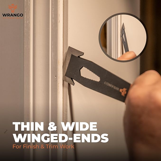 Wrango Tools - 9.5" Trim Bar Pry Bar - Patented Flat Bar Nail Puller with Wide Winged Ends & Shock Absorbing Grip - Lifetime Warranty - 5% Donated To Help Farmers