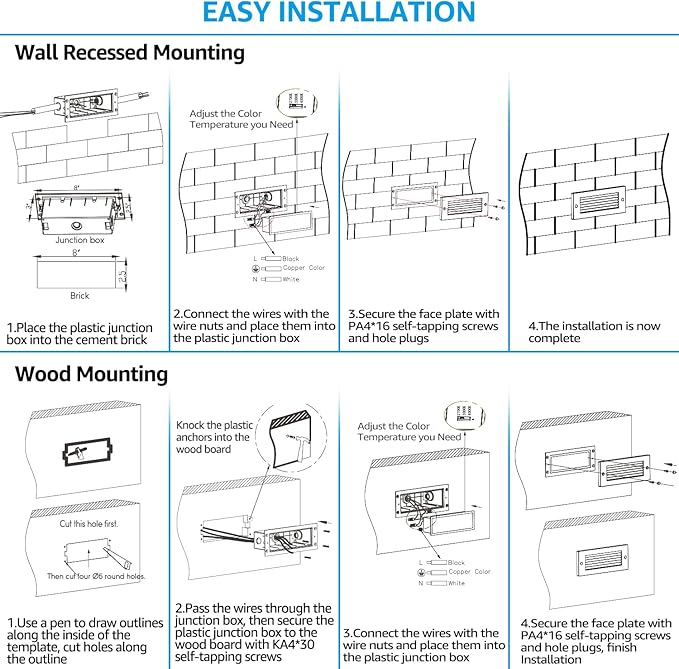 LEONLITE Update 5CCT LED Step Lights 120V-277V, Dimmable 4.5W 300LM Anti-Glare LED Deck Steps Stair Lights Outdoor, 1800K2700K3000K4000K5000K, CRI 90 & ETL, IP65 Waterproof, Satin Nickel