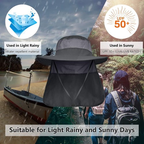 LCZTN Men's Safari Cap - UPF 50+ Sun Protection Wide Brim Fishing Hat with Neck Flap | Ideal for Hiking & Garden Work