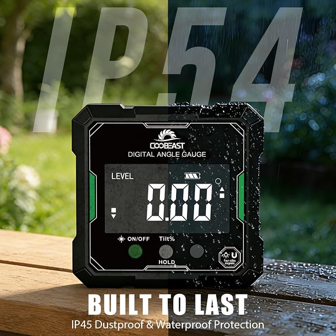 Digital Angle Finder with Green Laser, 4-side Magnetic Digital Laser Level