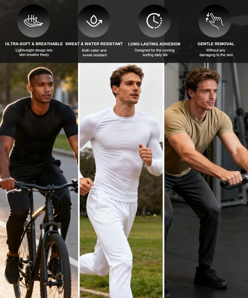 LUXYSOUL Men Nipple Covers for Running 100Pcs Anti Chafing Tape for Marathon - No Show Guards, Sweatproof Protection Beige White