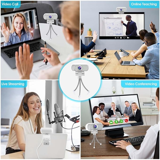 Webcam with Tripod Privacy Shutter: 1080P FHD Web Camera with Mic, Plug & Play