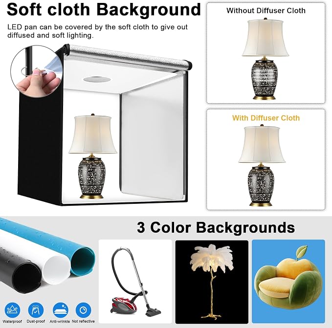 48"x48"x40" Large Photo Studio Light Box Photography, 4 Light LED Panels