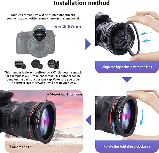 67mm Lens to 55mm Camera Lens Adapter, 67mm-55mm Filter Step-Down Ring