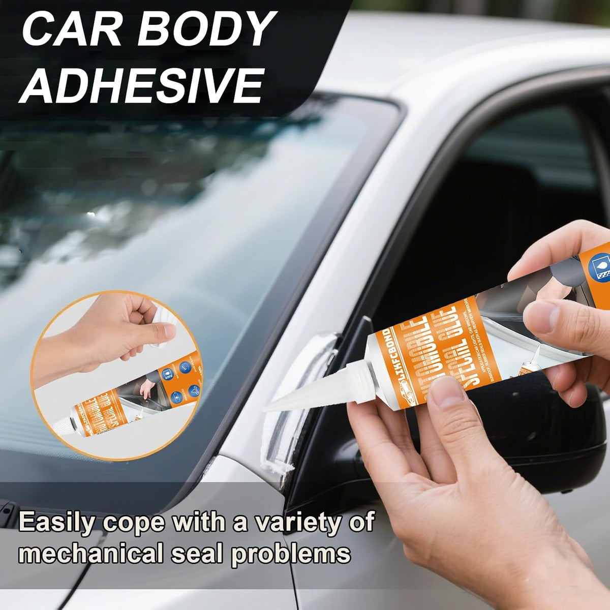 Automotive Body Adhesive Sealant, 100ml Car Body Glue Bonding Heat Resistant, Extra Strong Silicone Sealant for Car Handle, Interior, Metal, Plastic (50ml*2) (Black)