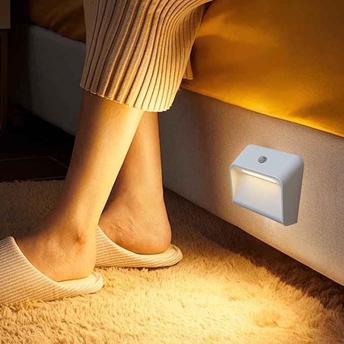 Rechargeable Motion Sensor Night Light - 2200mAh Battery Stair Lights Indoor, 3000K, Linkage Mode, for Bedroom Hallway Bathroom Wall - 3 Brightness Levels