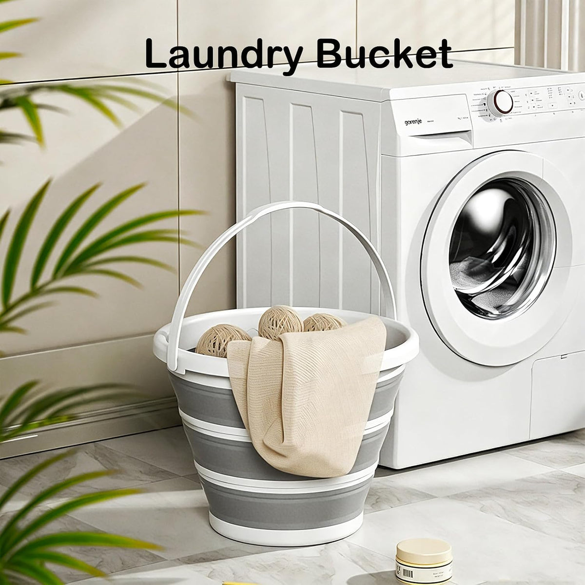 Collapsible Bucket with Handle 10L (2.6Gal), BPA Free Foldable Round Plastic Water Bucket, Portable Space Saving Tub for Car Washing Gardening Camping Fishing Home Cleaning (Grey, 10L)