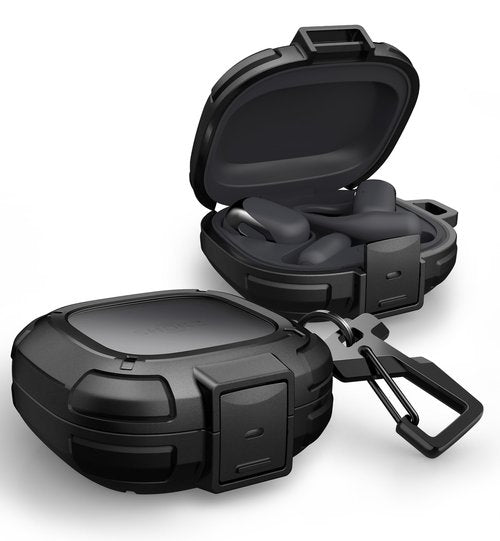 Dexnor for Shokz OpenFit 2 Case with Drop-Proof Lock, Shockproof Rugged Bumper Cases Protective Cover with Carabiner & Keyring & Cleaner Kit for Shokz OpenFit 2 (2025) Black