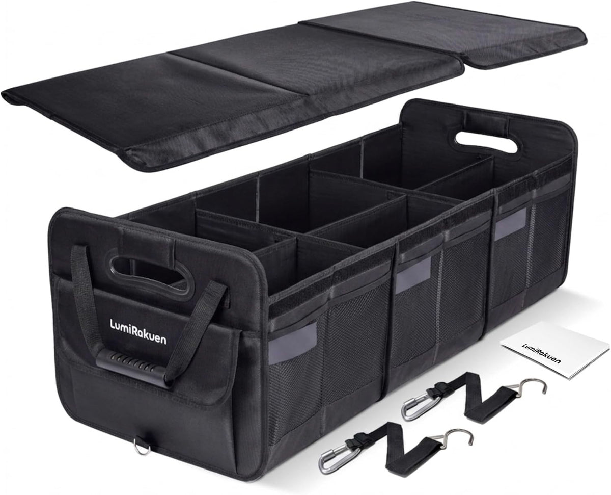 Heavy Duty Trunk Organizer with Lid for Car & SUV (XL, Black)