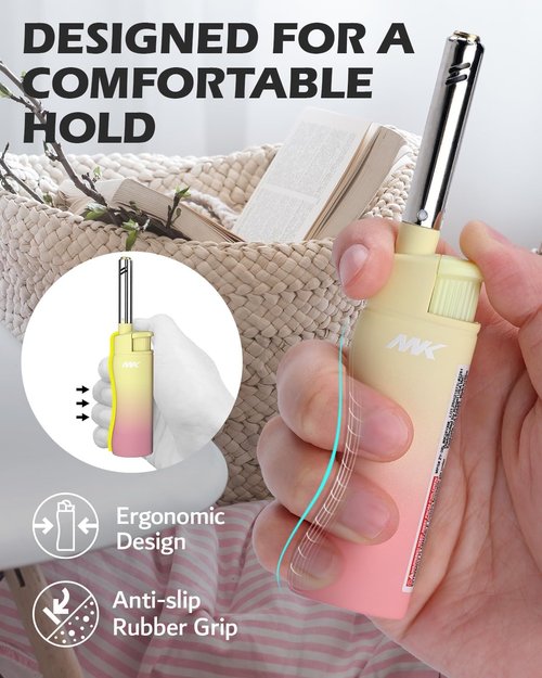 MK Lighter Collector’s Edition Refillable Candle - Jet Flame Butane with Long Wand for Indoor & Outdoor Use
