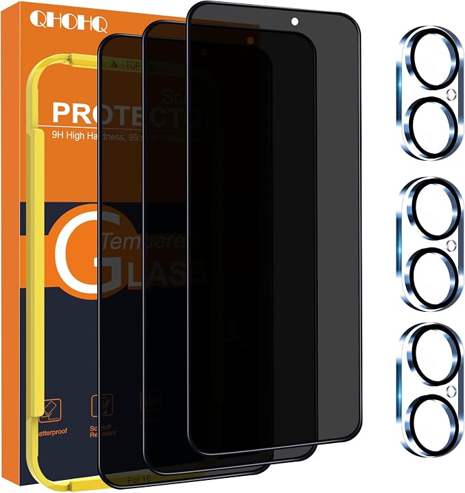 QHOHQ for iPhone 16 Privacy Screen Protector + Camera Lens Protector, Top 9H+