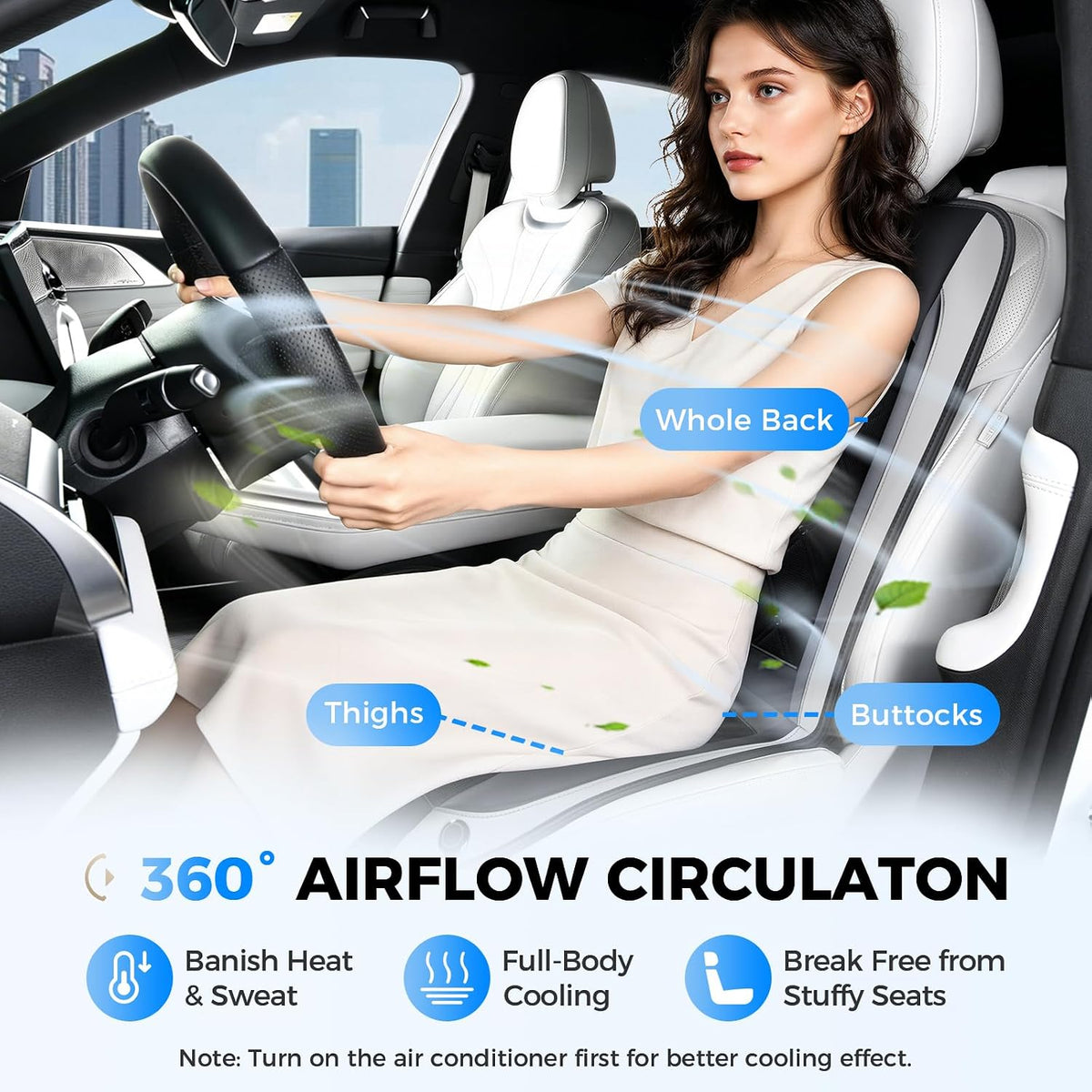Coverado Cooling Car Seat Cover, 12V-24V Ventilated Front Seat Cushion for Car, 3-Speed Adjustable Seat Cover for Summer Driving Seat, Universal Fit for Car SUV Truck Van