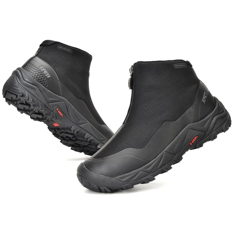 XPETI Mens Hiking Boots Waterproof Slip on Hikers for Men Outdoor Winter Camping Shoes Zipper Black Size 11