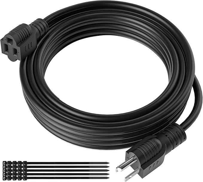 Extension Cord 6 FT, 3 Prong Extension Power Cord, 16/3 Gauge Flexible Cold, 13A 1625W 16AWG, 3 Prong Electric Cord, ETL, Black Cable with 25 Cable Ties
