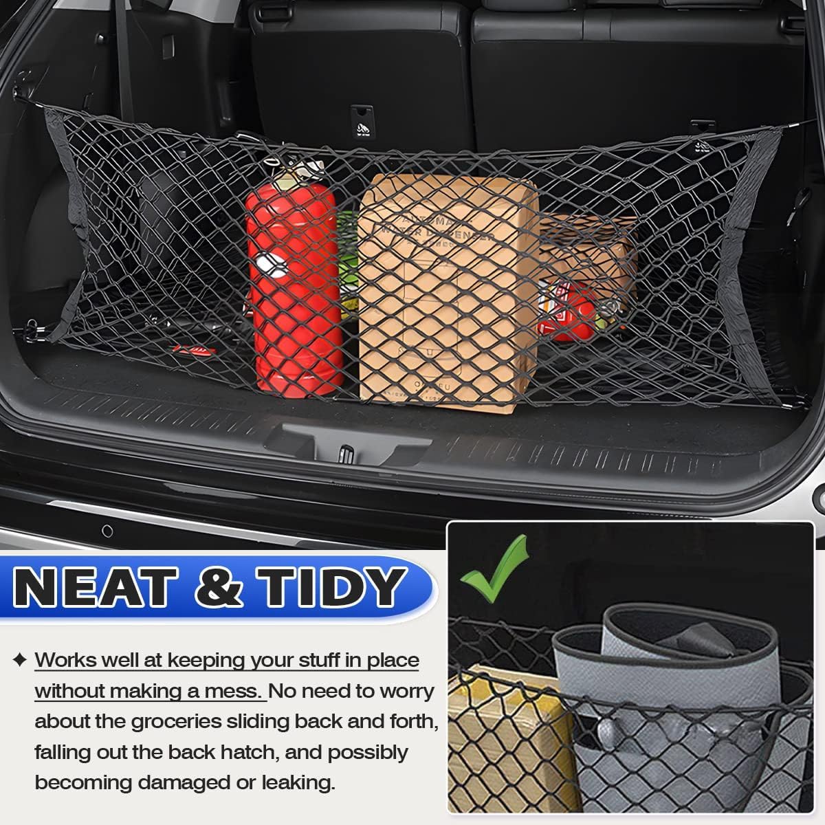 Karltys Envelope Style Cargo Net for Nissan Pathfinder 2022-2024 2025 2026, Highly Elastic Pathfinder Rear Trunk Cargo Net, Heavy Duty Nylon Mesh Storage Netting Organizer with Durable Hooks