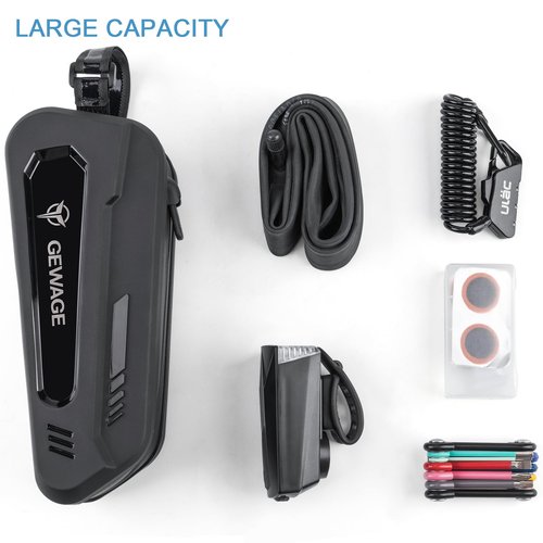 GEWAGE Bike Bag Bicycle Front Frame Bag Bike Phone Holder Bike Phone Bag Top Tube Bag Handlebar Bags Bike Accessories for Mountain Road Bike, Black