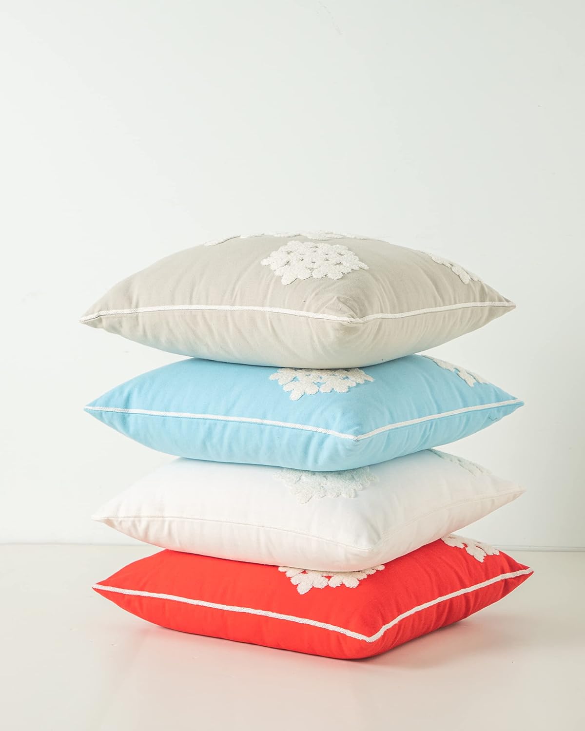 18x18,Cotton Christmas Blessing Throw Pillow Cover for Bed Sofa Cushion Car Snowflake Embroideried Pillowcases,1pair Grey