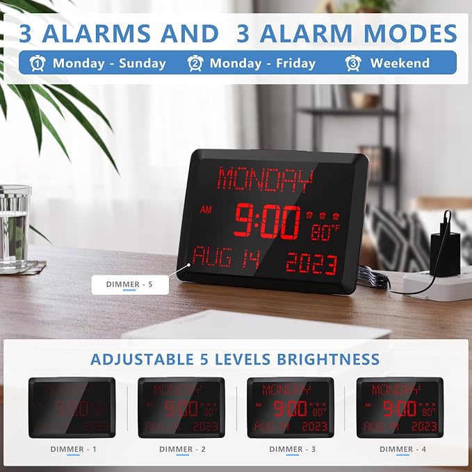 Raynic Digital Clock, 11.5" Large Display Digital Calendar Clock