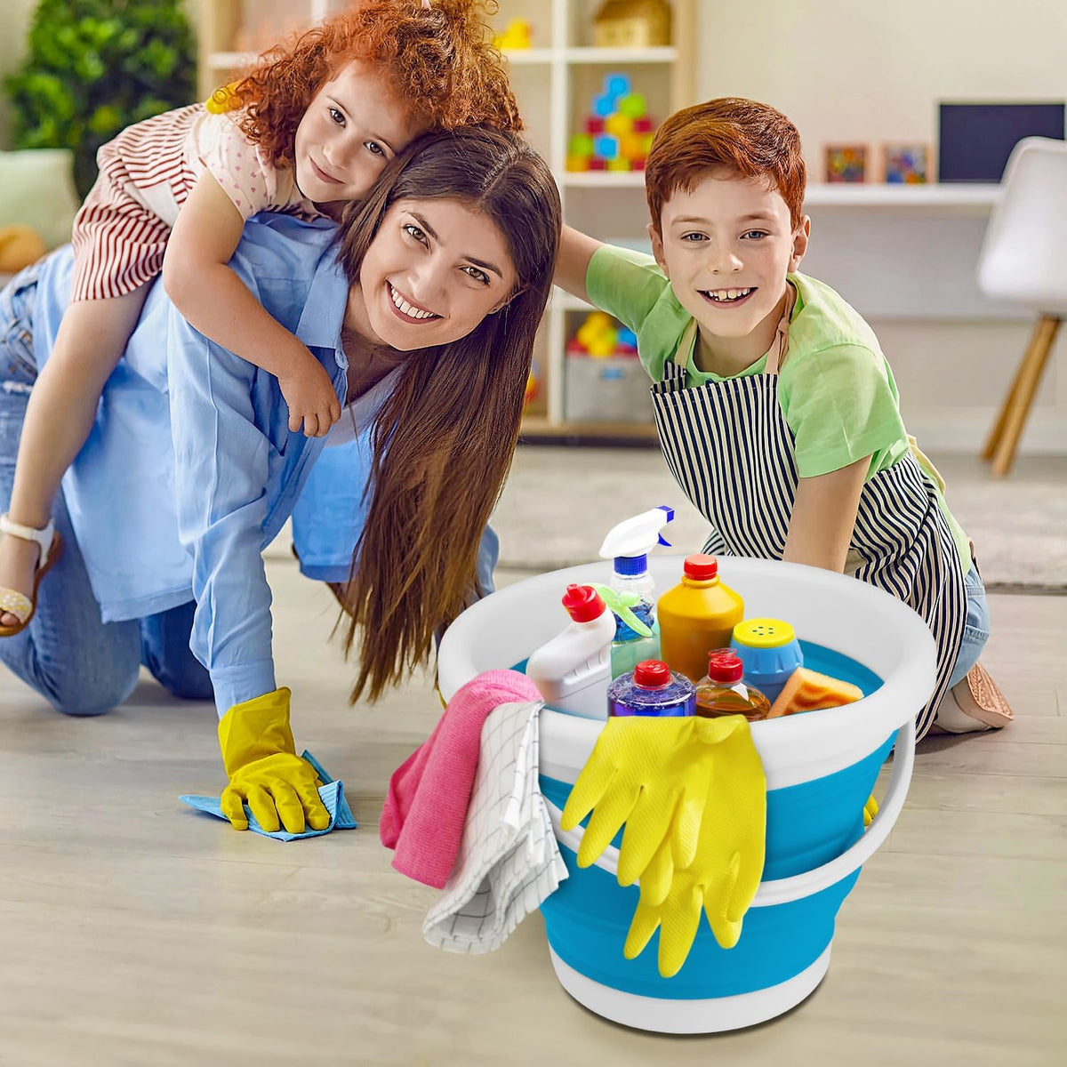 10L Collapsible Mop Bucket with Handle for Cleaning, Portable Car Wash Bucket Garden Cleaning Supplies, Ice Buckets for Parties Camping Fishing, Foldable Wash Basin Tub RV Accessories Household Use