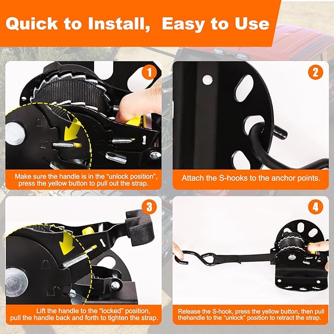 XCBYT Retractable Ratchet Straps for 2015-2024 Ford F-150, 2 Pack Heavy Duty Truck Bed Tie Down Straps, 1" x 10FT Self-Retracting Cargo Straps, 1322LB Break Strength, Easy Install F150 Accessories