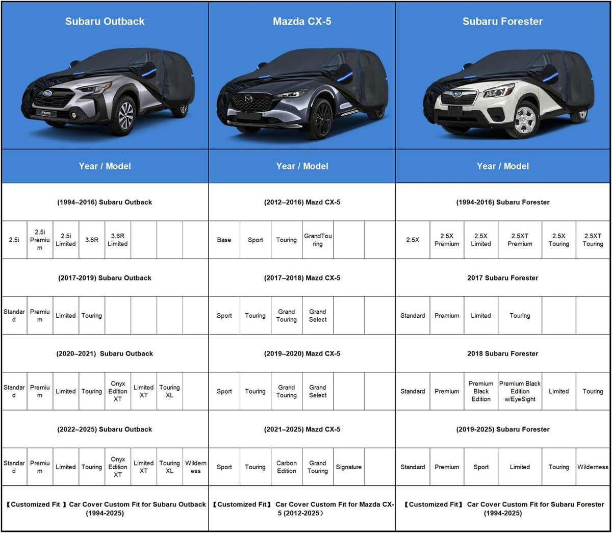 Kayme SUV Car Cover Custom Fit for Subaru Outback/Forester, Mazda CX-5 CX5 CX-50 CX50 CX 50, Windproof Upgraded & 100% Waterproof. All-Weather Full Exterior Cover Rain Sun Snow Protector with Towel.
