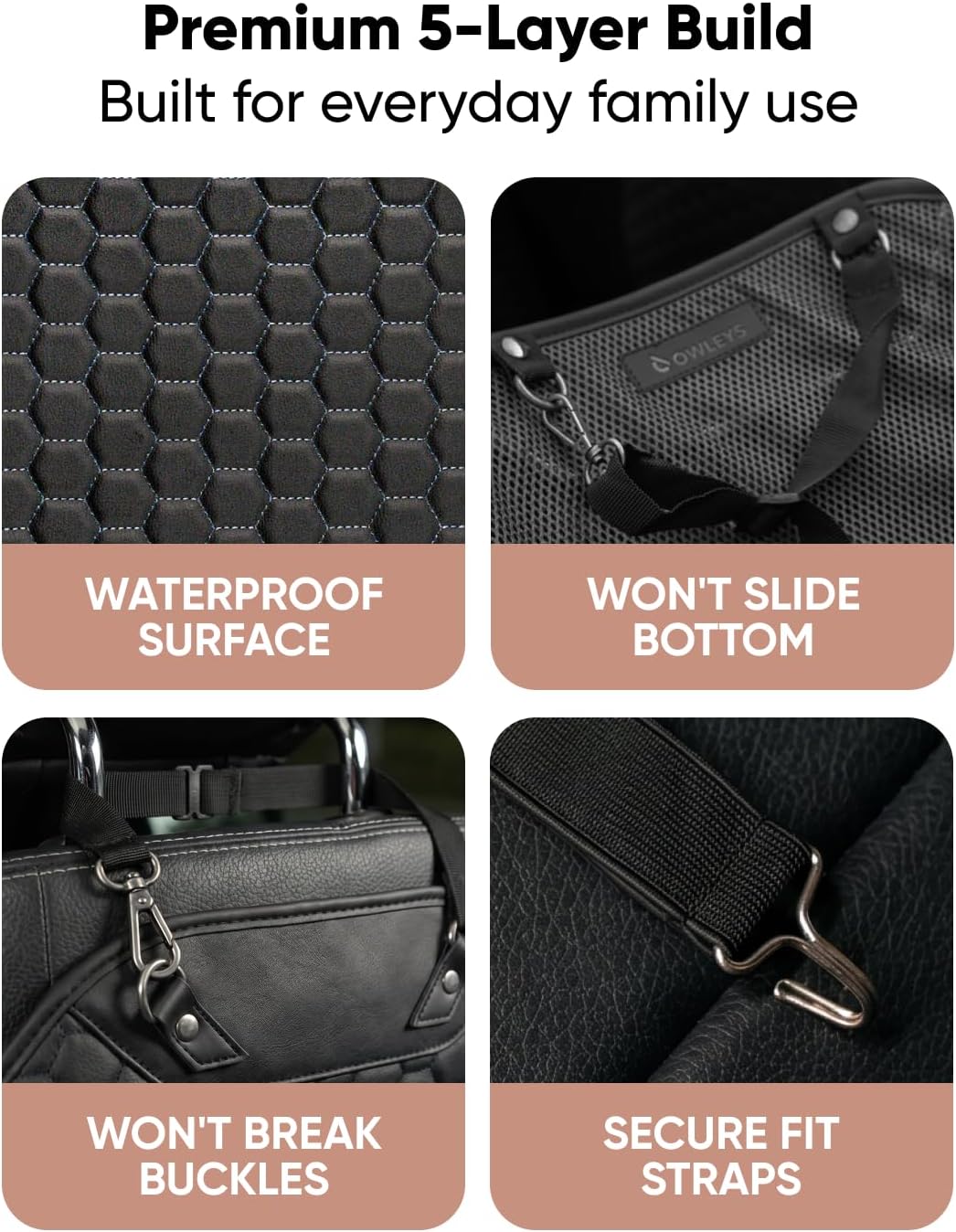 Owleys Kick Mat Back Seat Protector - Car Back Seat Cover for Kids Feet - Waterproof & Sturdy Protector for Upholstery from Dirt, Mud, Scratches and Stain (Black 2 pcs)