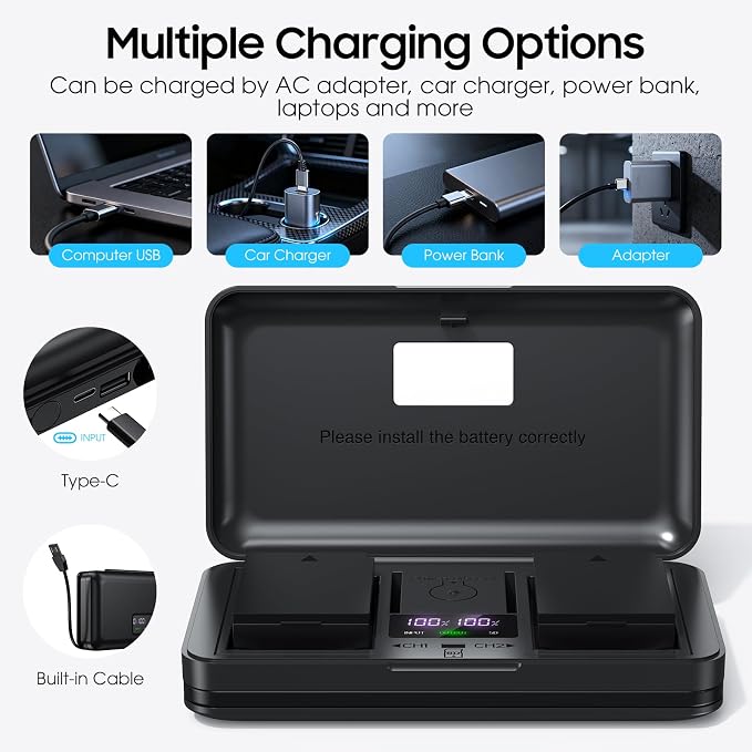 LP-E10 Battery 2-Pack 1600mAh and Digital Display Dual USB Charger