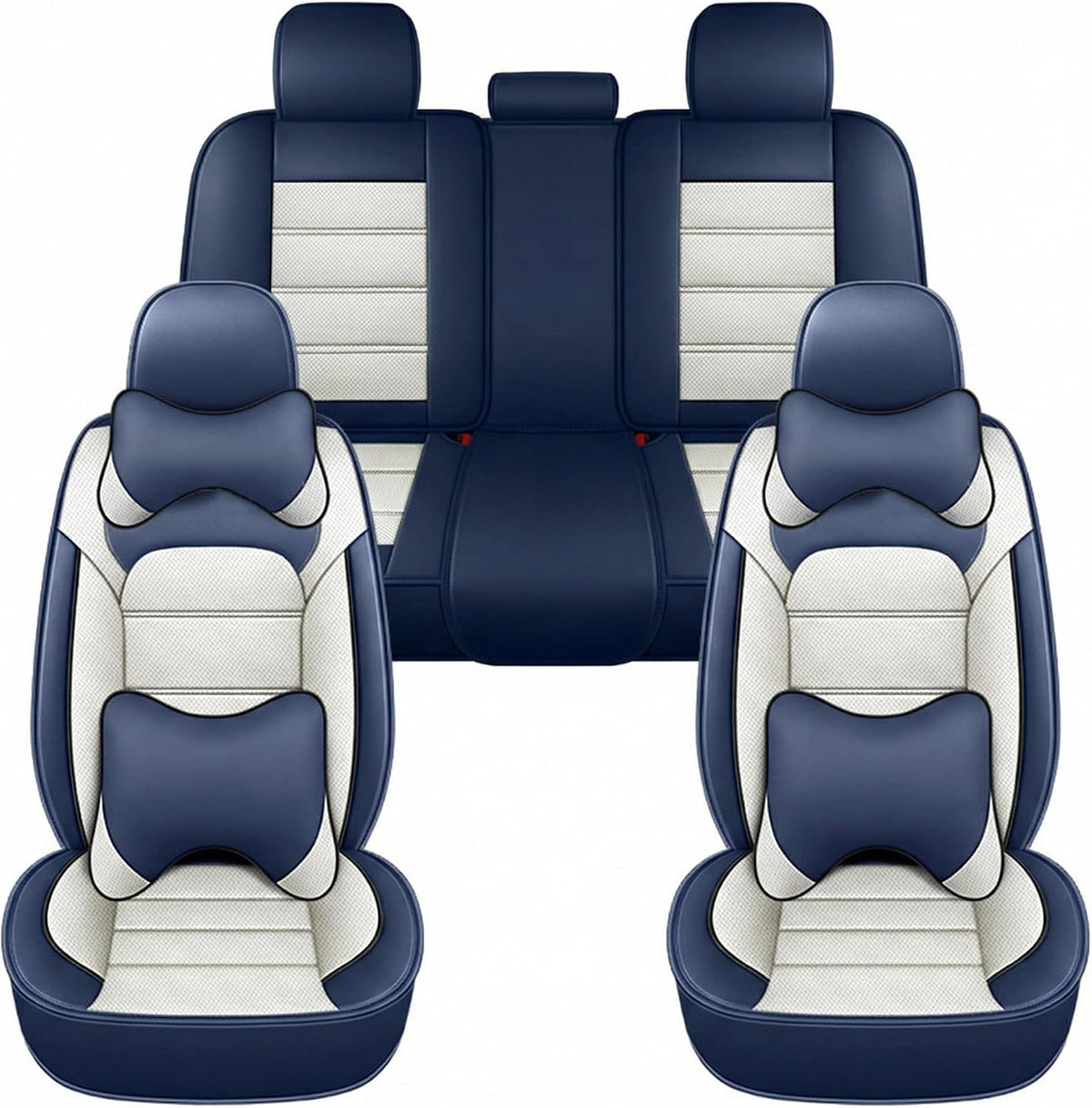 YQ FU Leather Seat Covers Blue White Full Set w/ 2 Pillows Universal 2 Row