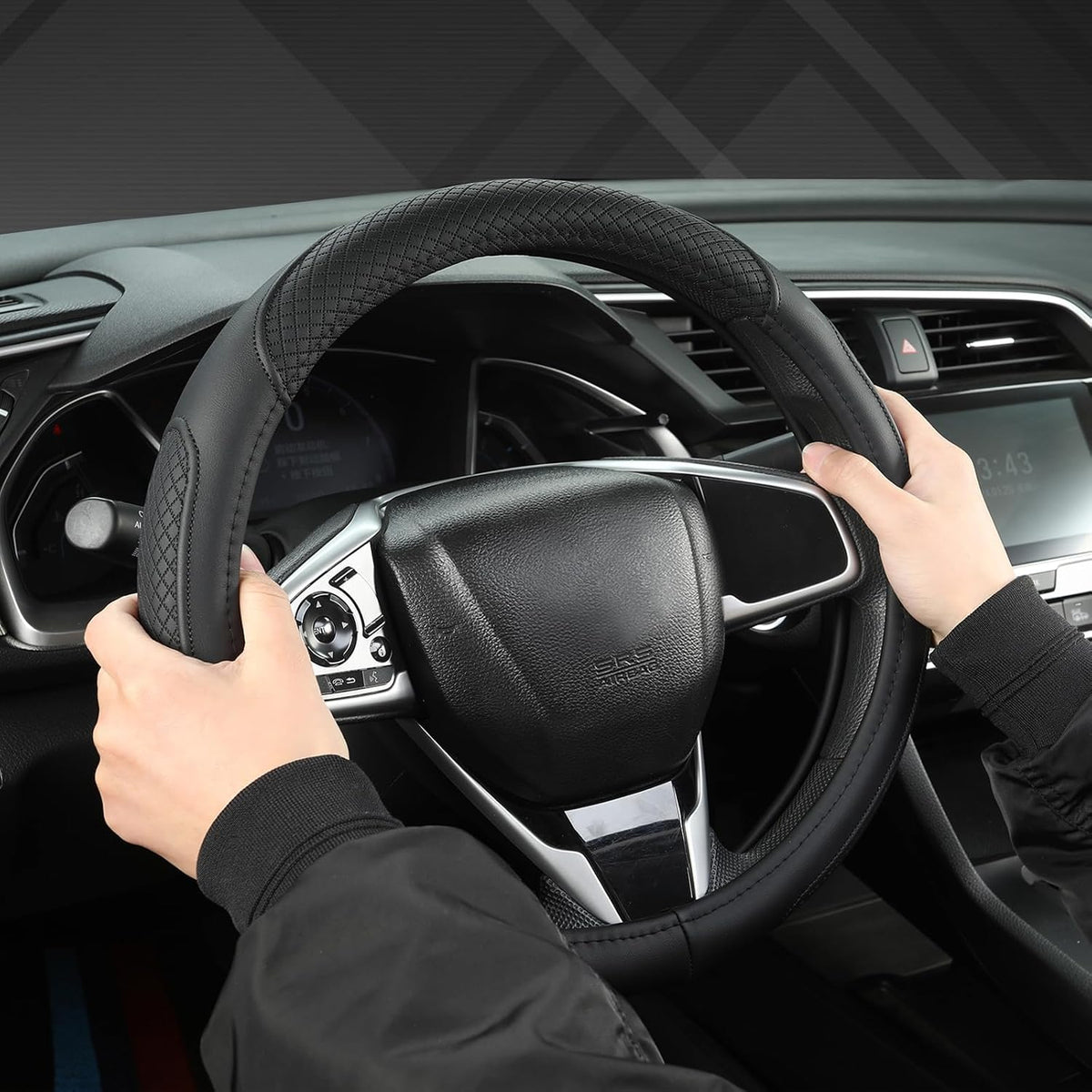 West Llama Customized Auto Car Steering Wheel Cover for Honda Accord Civic CR-V HR-V Pilot Fit Passport Odyssey 14.5-15inch(Black-Standard Size)