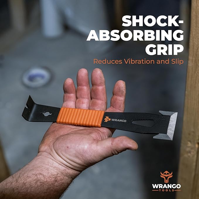 Wrango Tools - 9.5" Trim Bar Pry Bar - Patented Flat Bar Nail Puller with Wide Winged Ends & Shock Absorbing Grip - Lifetime Warranty - 5% Donated To Help Farmers