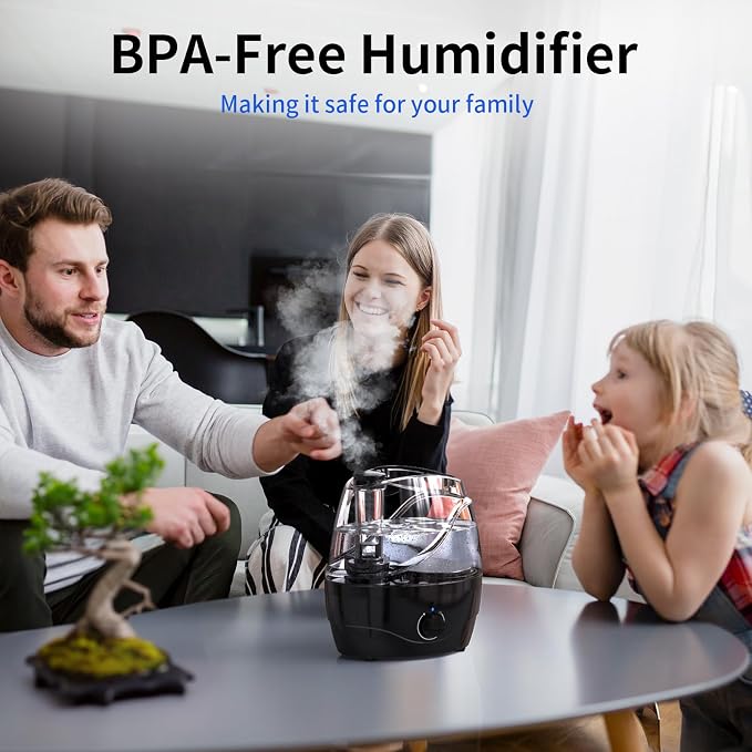 Humidifiers for Bedroom and Large Room, 2.2L Cool Mist Humidifier for Baby, 30 Hours with Whisper-Quiet Operation, Adjustable 360° Rotation Nozzle, Night Light Function, BPA Free