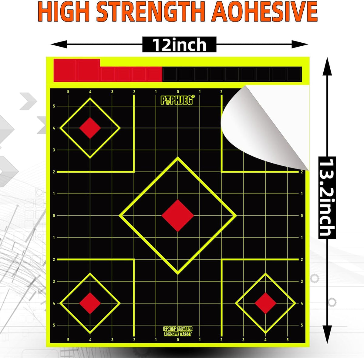 Splatter Adhesive Shooting Target Stickers by [Brand Name] - Fluorescent Yellow, 12x13 Inch, Ideal for Handguns & Rifles (10/25/50 Pack)