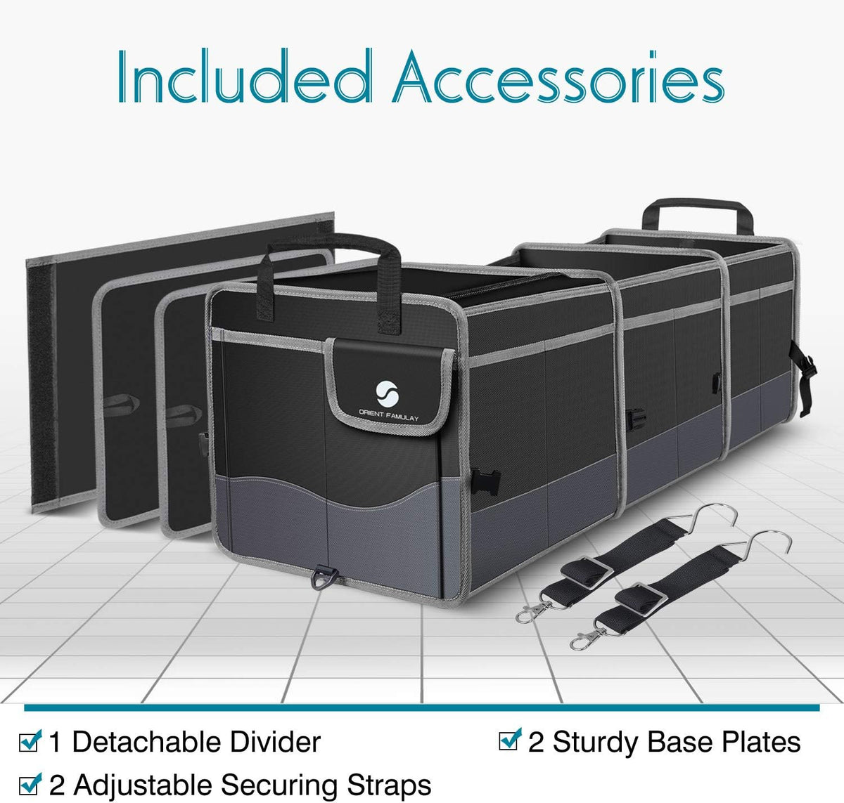 Trunk Organizer with Cooler, Collapsible Trunk Storage Container with Non Slip Bottom Strips, Large Multi-Compartment Waterproof Car Trunk Organizer Groceries for Vehicle Sedan, Suv, Truck,Van(Black)