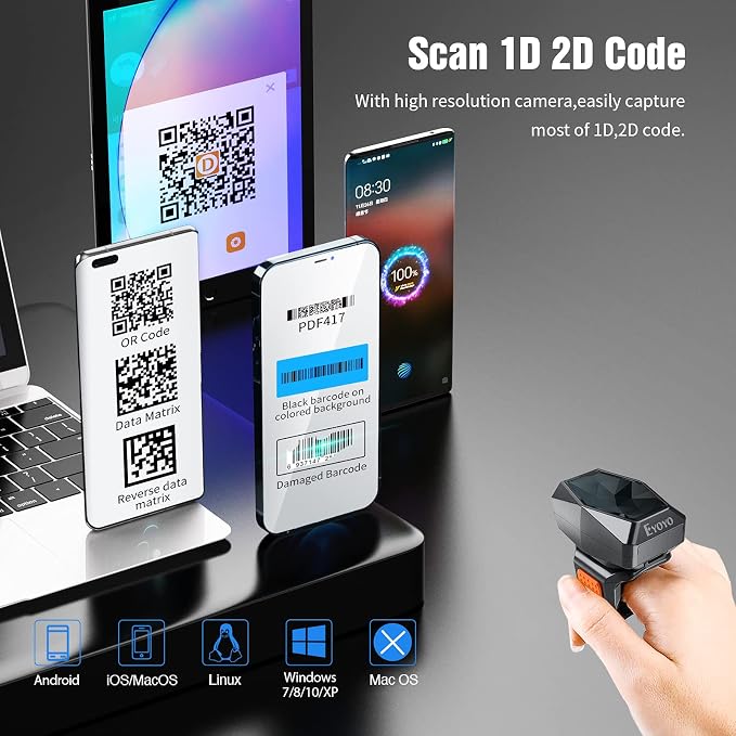 Eyoyo 2D Bluetooth Ring Barcode Scanner, Wearable Wrist Finger Wireless Scanner