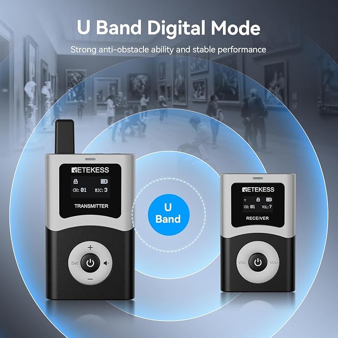 Retekess T130U Wireless Tour Guide System, 200 m, HiFi U-Band Digital Sound