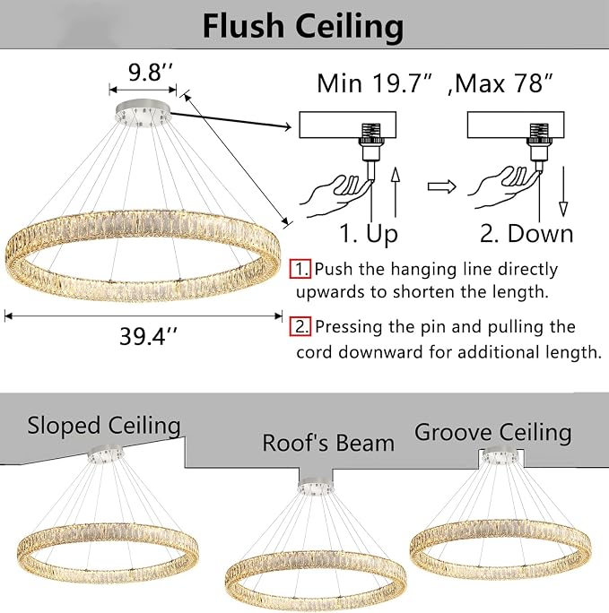HAIXIANG Modern Crystal Chandelier Dimmable Large Ring LED Pendant Lights