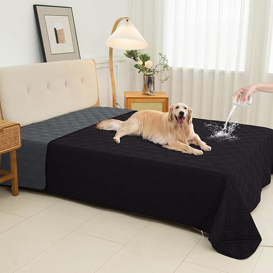 100% Waterproof Dog Couch Protector, Triple-Layer Waterproof Dog Bed Cover Pet Blanket Reversible 2-Tone Sofa Shield, Non-Slip Furniture Guard for Pets(82×90 Inch, Black+Blackish Gray)