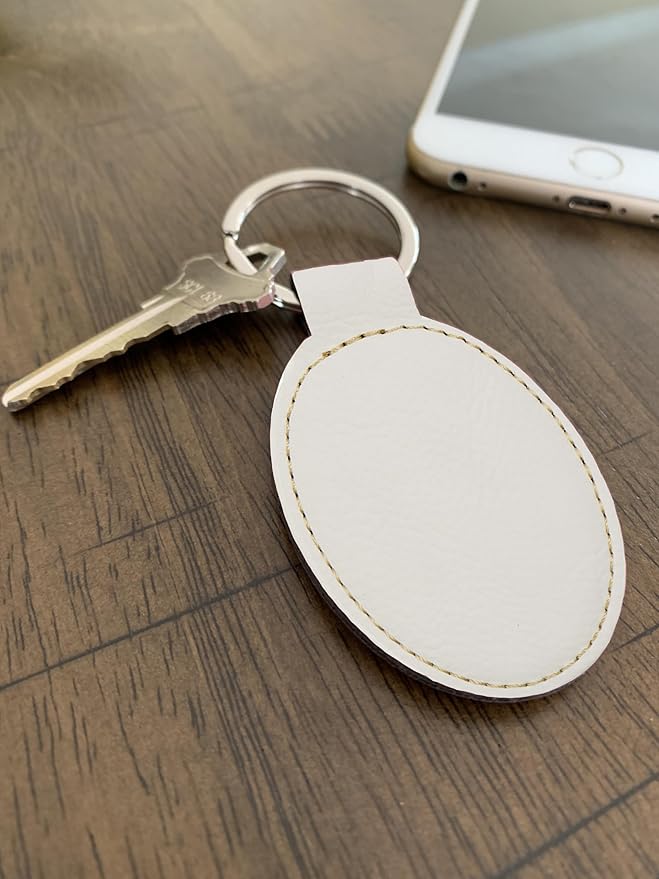 LaserGram Oval Keychain, Golf Ball, Personalized Engraving Included (White with Gold)
