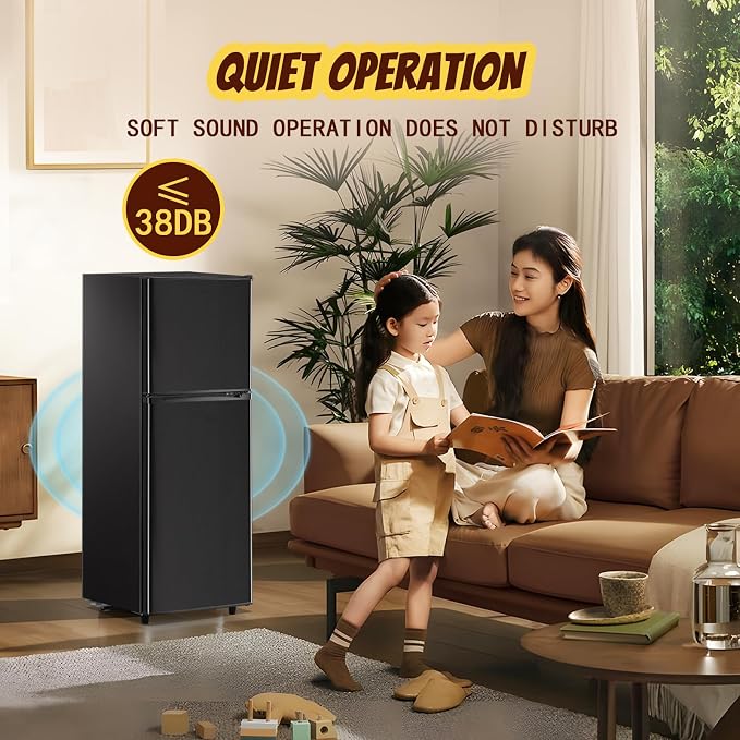 5.0 Cu.Ft Small Refrigerator with Freezer Double Door Mini Fridge Top Freezer Adjustable Temperature for Dorm Office Apartment Black