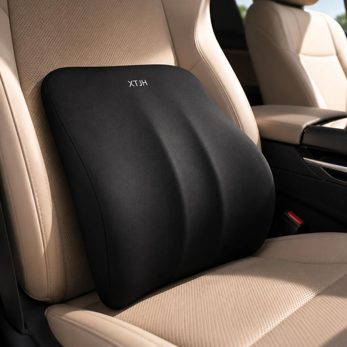 Lumbar Support Pillow for Car, Ergonomic Memory Foam Back Cushion for Driving Comfort, Breathable Lower Back Support for Car Seat, Truck, SUV & Office Chair (Grey)