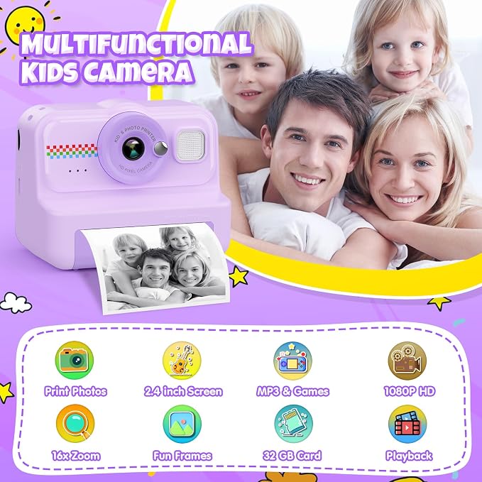 HiMont Kids Camera Instant Print, 1080P HD Instant Print Camera