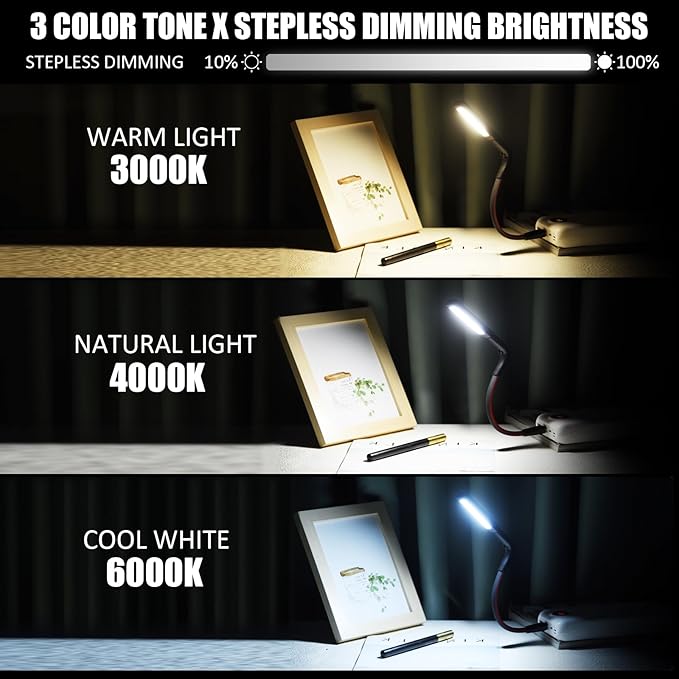 USB LED Light for Laptop Lamp, Brighter Gesture Sensing USB Lights 3 Color Temp Stepless Dimming Brightness USB Reading Lamp Eye-Care Flexible Portable Lights for laptop Keyboard Reading Camping