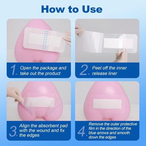 Dimora Waterproof Transparent Film Dressing with Pad, Large Clear Bandage Tape for Wound Care, Adhesive Post Surgical Cover Pad，for IV Shield, Tattoo Aftercare, Shower Protector 4x8 inch 10 Packs