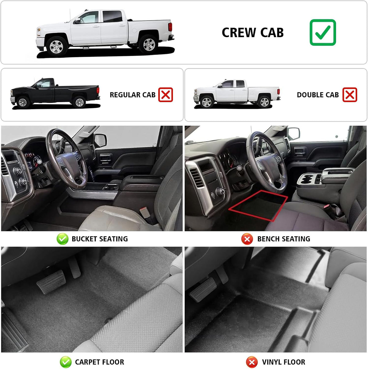All Weather Car Floor Mats for 2014-2018 Chevrolet Chevy Silverado/GMC Sierra 1500 Crew Cab, 2015-2019 Silverado/Sierra 2500 HD/3500 HD Crew Cab, TPE Floor Liners for Chevy Silverado Accessories