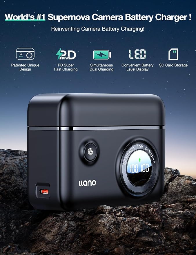 llano LP-E6NH LP-E6P Camera Battery 18W Fast Dual USB C Charger, Compatible