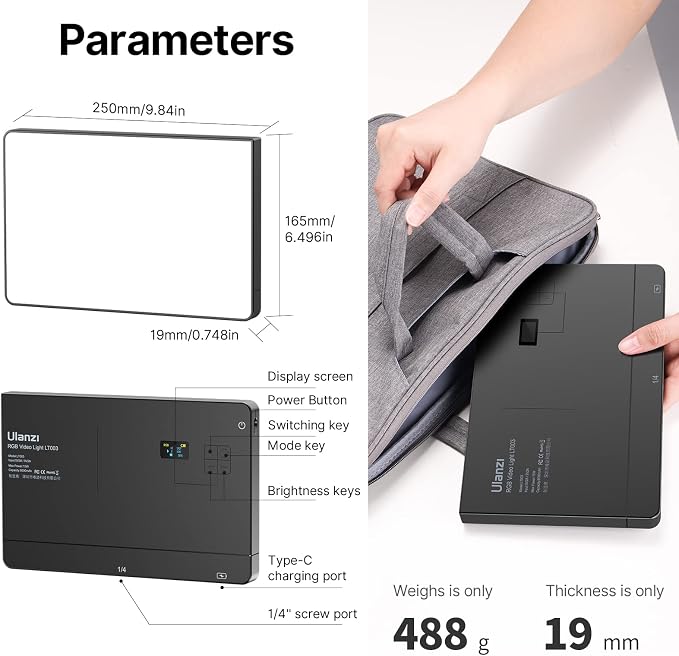ULANZI LT003 RGB Video Light, 15W Portable LED Panel