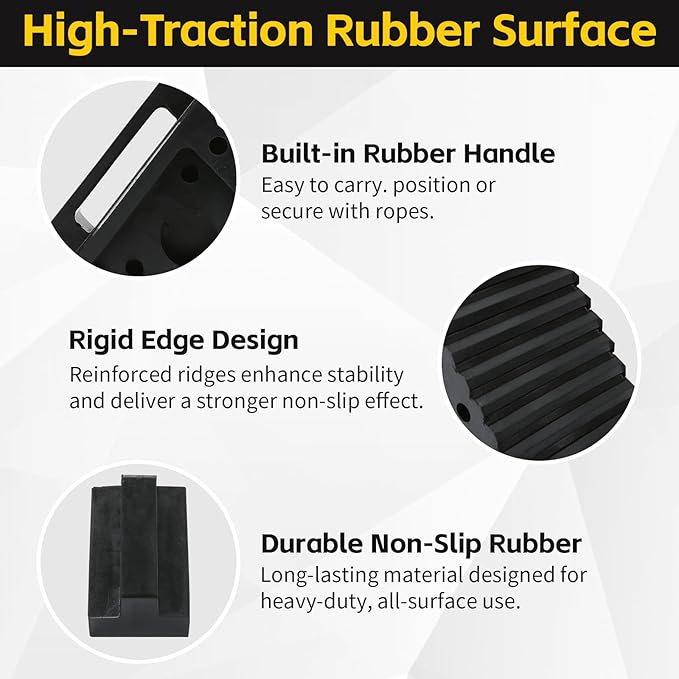 MaxxHaul Solid Rubber Wheel Chock 2-Pack | 8" x 4" x 6" Heavy-Duty Tire Stop | Non-Slip Traction Pads | Built-In Handle | All-Weather Vehicle Safety Block (70472)