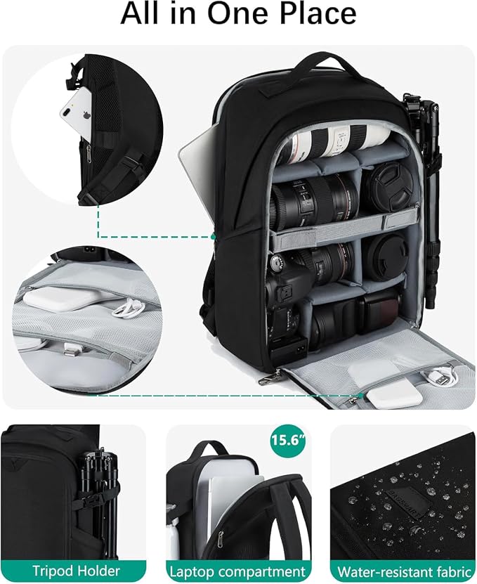 BAGSMART Camera Backpack, DSLR SLR Camera Bag Backpack Fits 15.6 Inch Laptop