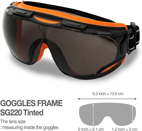 DEX FIT Safety Goggles - Wide-Vision Lab & Chemical Splash Eye Protection | Anti-Fog, Scratch Resistant, Black/Orange, Smoke Tinted Lens, Z87.1 Approved