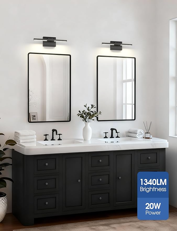 VOLISUN Bathroom Vanity Light 15.7 inch, 5CCT Dimmable, 20W LED Bathroom Light Fixture Over Mirror, Black Bar Vanity Light for Bathrooms Mirror Cabinets-ETL Certificated